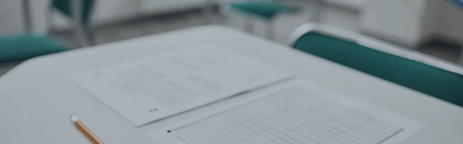 Feuilles de réponses d’examen et crayon sur une table de classe